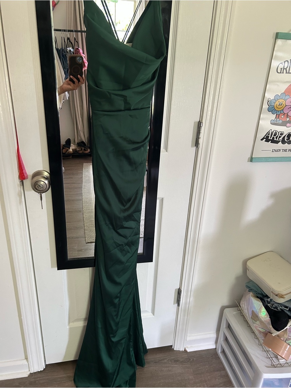 Cinderella Emerald Green Satin Maxi Dress